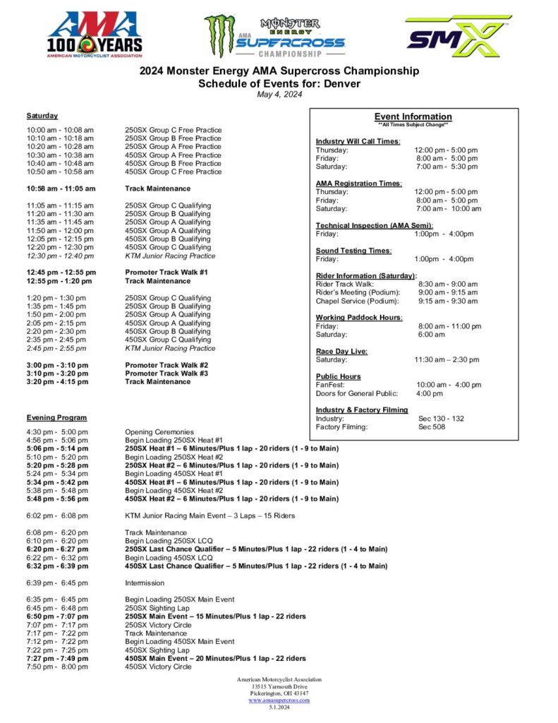 denver supercross 2024 race day schedule